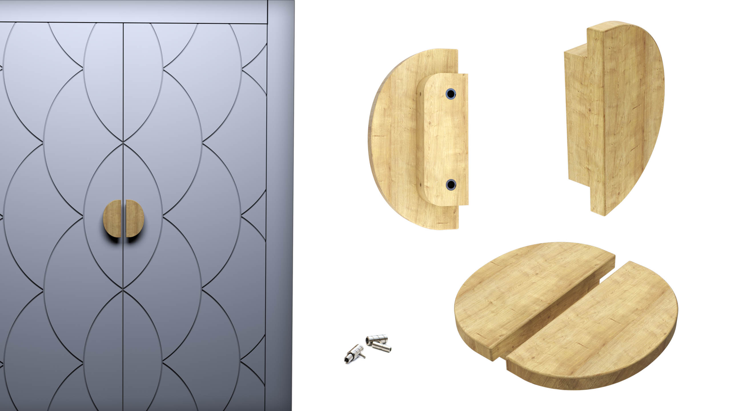 Semicircular door handle D-2010C wooden set of 2 pieces oak