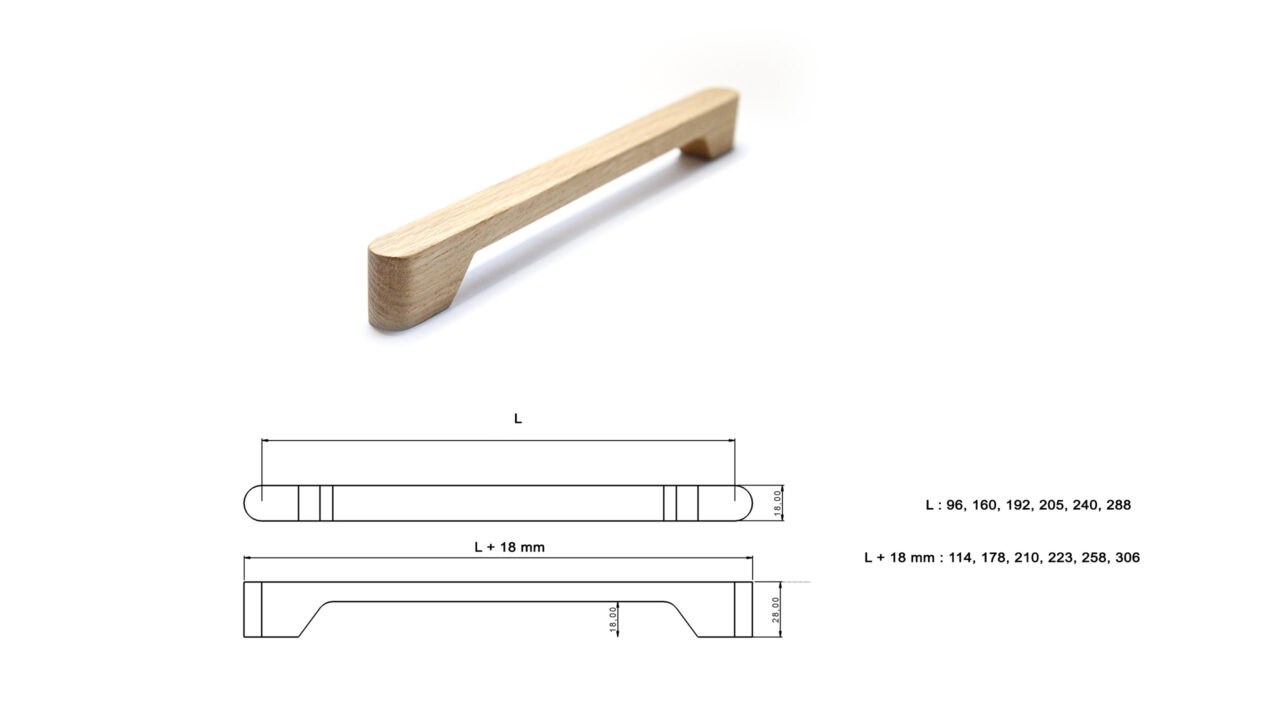 Wooden Cabinet Pull U-4305XS oak size