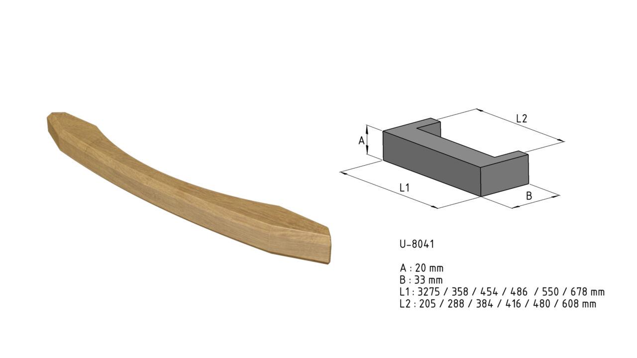 Nowoczesna drewniana klamka U-8041 dąb wymiar